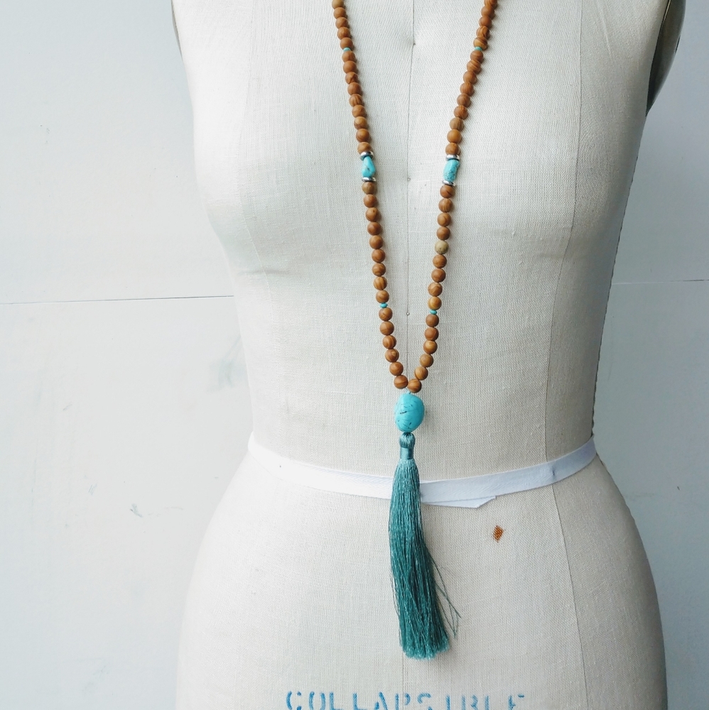 Turquoise mala tassel necklace